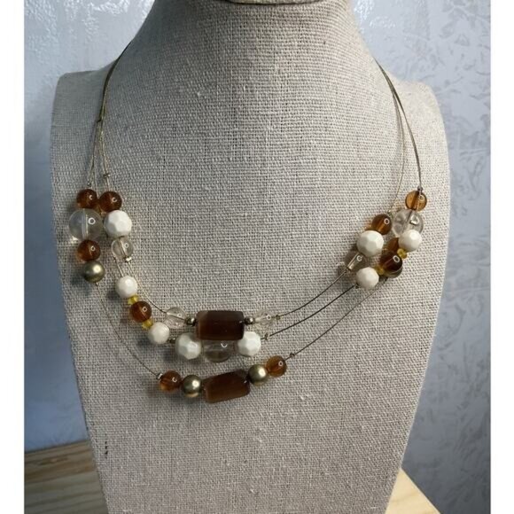 Neutral Tone Multi Strand Floating Beaded Necklace - Picture 1 of 4